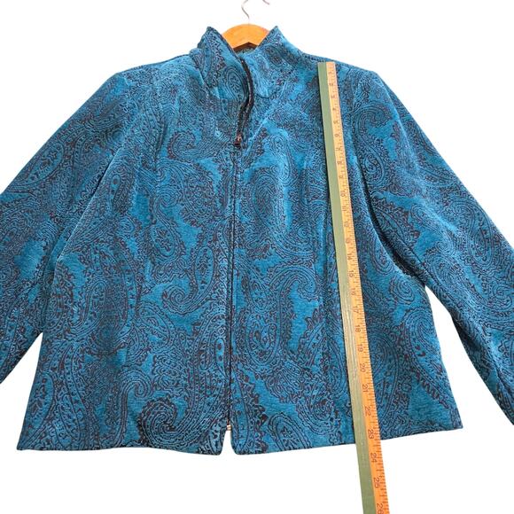 Dressbarn Woman's Size Large Teal Color Textured Lt. Weight Unlined Jacket R8 - Picture 7 of 8